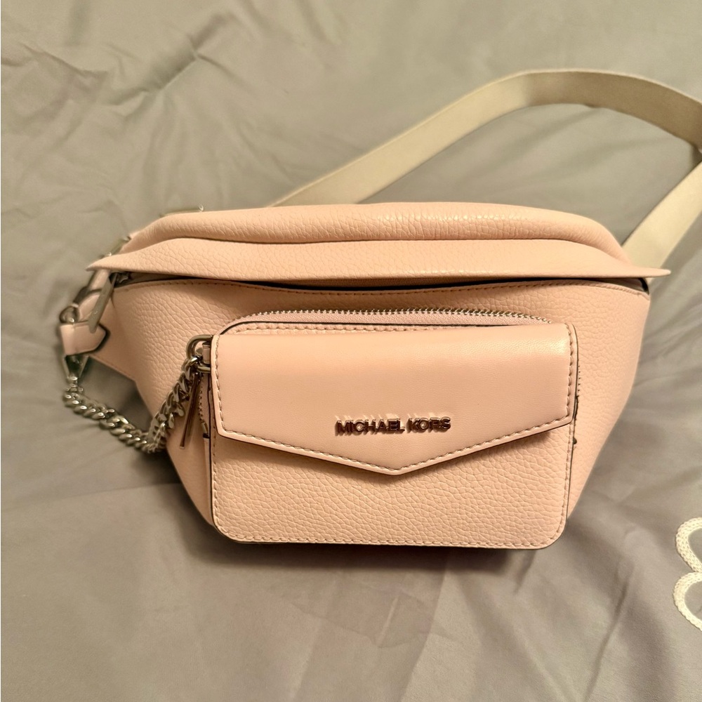 Michael Kors Pink Crossbody Belt Bag with Silver Hardware